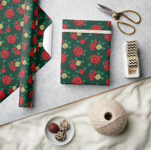 Papier Cadeau Frida Kahlo Motif de rose rouge et or