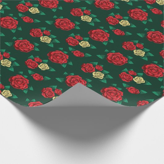 Papier Cadeau Frida Kahlo | Red and Gold Rose Pattern (Coin)