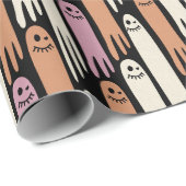 Papier Cadeau Friendly Ghosts in retro colors on black (Coin rond)
