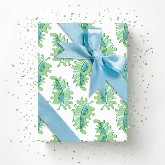 Papier Cadeau Frilly Frond in Green and Aqua