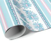 Papier Cadeau Frilly Frond Stripe in Pink and Aqua (Coin rond)