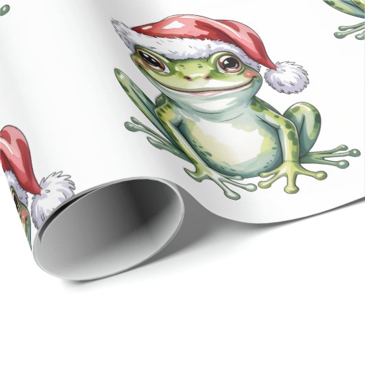 Papier Cadeau Frog à la mode Santa Hat Noël (Coin rond)