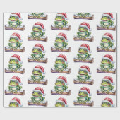 Papier Cadeau Frog à la mode Santa Hat Noël (Plat)