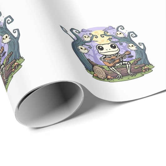 Papier Cadeau Frog Skeleton Playing Ukulele with Ghosts (Coin rond)