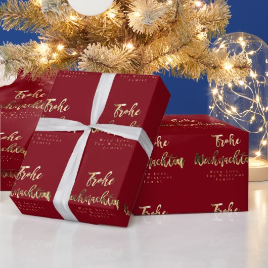 Papier Cadeau Frohe Weihnachten Elegant Red Gold Script allemand (Vacances)