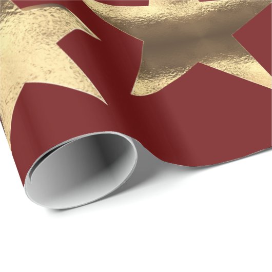 Papier Cadeau Frohe Weihnachten Étoiles Rouge Or élégant Noël (Coin rond)