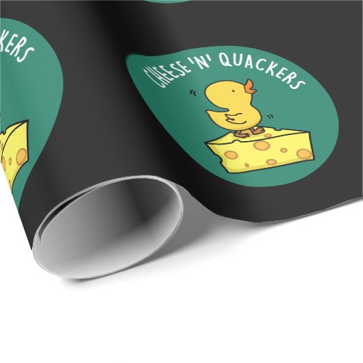 Papier Cadeau Fromage Et Quackers Drôle Canard Pun Dark BG (Coin rond)