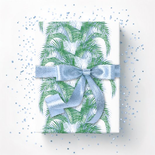 Papier Cadeau Frondes de palmier en bleu et vert