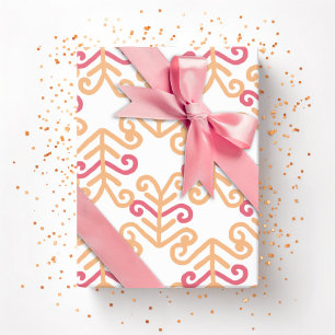 Papier Cadeau Frondes ondulées rose et orange