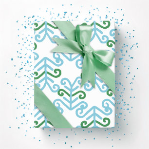 Papier Cadeau Frondes ondulées vert et aqua