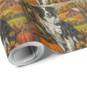 Papier Cadeau Frontière Collie Chien Moisson d'automne Thanksgiv (Coin rond)
