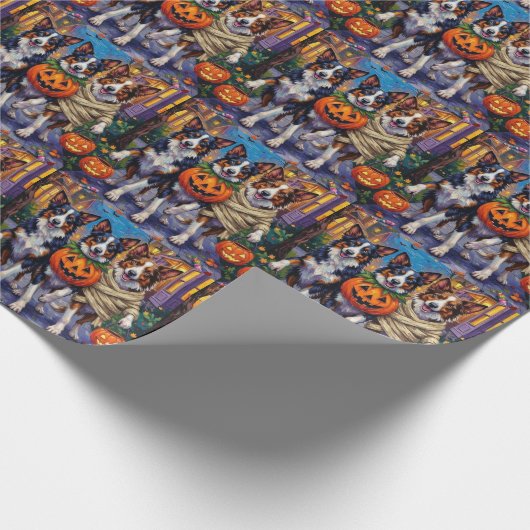 Papier Cadeau Frontière Collie Chiens Trick-or-Treating à Hallow (Coin)