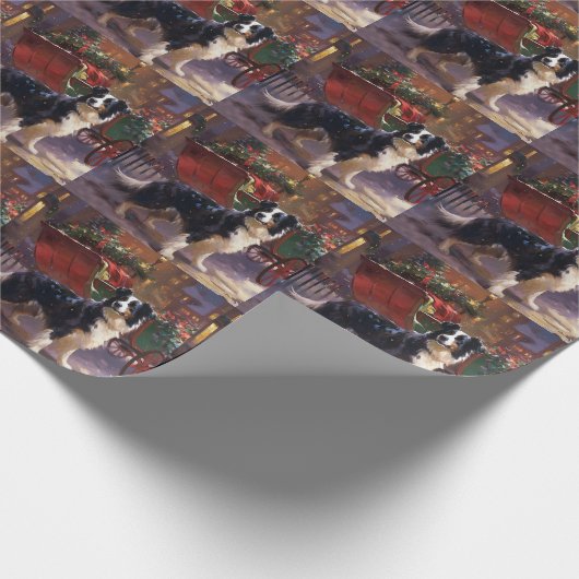 Papier Cadeau Frontière Collie Festive de Noël (Coin)