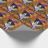 Papier Cadeau Frontière éffrayante Collie Halloween Sorcière Et  (Coin)