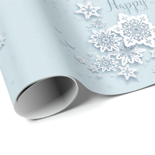 Papier Cadeau Frosty Blue Snowflakes Joyeuses Fêtes (Coin rond)