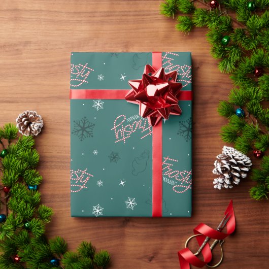 Papier Cadeau Frosty Snowman Green Snowflake Motif (Cadeau de vacances)