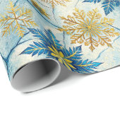 Papier Cadeau Frozen Elegance Blue and Gold Snowflake (Coin rond)