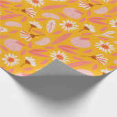 Papier Cadeau Fruit botanique Abstrait Boho moderne rose jaune (Coin)