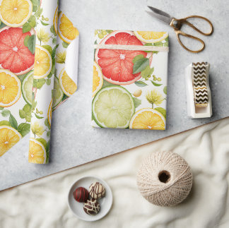 Papier Cadeau Fruit Citron Botanique Élégant