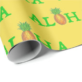 Papier Cadeau Fruit d'ananas de l'île tropicale d'Hawaï ALOHA (Coin rond)