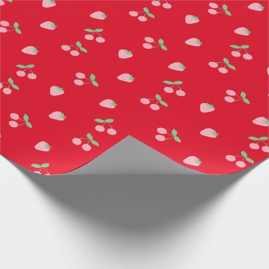 Papier Cadeau Fruit de Fruit de Cerise Rose Motif Rouge (Coin)