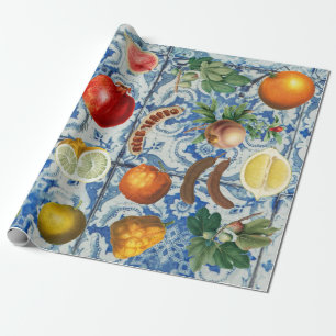 Papier Cadeau Fruit d'été méditerranéen & Mosaïque Bleue Bl