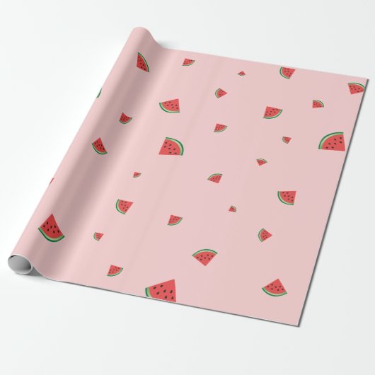Papier Cadeau Fruit d'été pastèque rose doux (Déroulé)