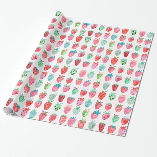 Papier Cadeau Fruit fraise d'anniversaire | Papier à enveloppeme (Déroulé)