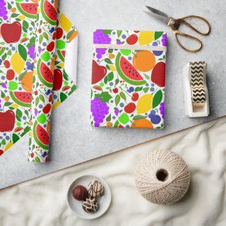 Papier Cadeau Fruits Colorés d'Été