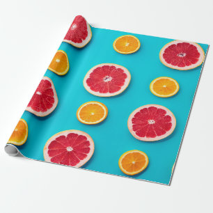 Papier Cadeau Fruits colorés motif d'orange frais et de raisin