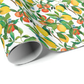 Papier Cadeau Fruits d'agrumes, motif d'aquarelle vibrante. (Coin rond)