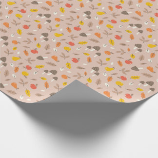 Papier Cadeau Fruits de automne mignons, champignons et feuille 