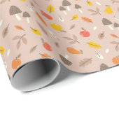 Papier Cadeau Fruits de automne mignons, champignons et feuille  (Coin rond)