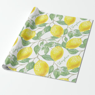 Papier Cadeau Fruits de citron Vintages personnalisés, fleurs F