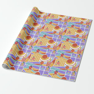Papier Cadeau Fruits de dessin animé rétro motif géométrique