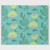 Papier Cadeau Fruits de goyave tropicaux et verdure Turquoise ro (Plat)
