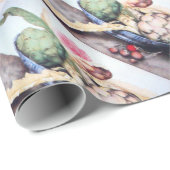 PAPIER CADEAU FRUITS DE SAISON / ARTICHOKES, ROSE & FRAISES (Coin rond)