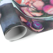 PAPIER CADEAU FRUITS DE SAISON, LÉMONS, CHERRIES, RAISONS, PÉCHE (Coin rond)