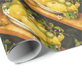 PAPIER CADEAU FRUITS DE SAISON LÉMONS ET FLEURS BLANCHES (Coin rond)