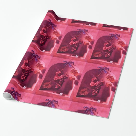 Papier Cadeau FRUITS DE SAISON - PROSPÉRITÉ Fuchsia Rose rouge (Déroulé)
