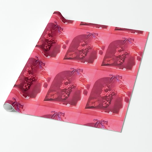 Papier Cadeau FRUITS DE SAISON - PROSPÉRITÉ Fuchsia Rose rouge (Déroulé)