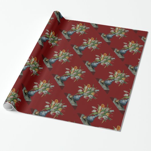 Papier Cadeau FRUITS DE SAISON / TULIPES ,Rouges (Déroulé)