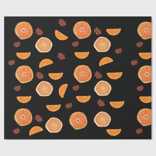 Papier Cadeau Fruits d'orange Tranches et cannelle (Plat)