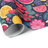 Papier Cadeau Fruits et fleurs tropicaux (Coin rond)