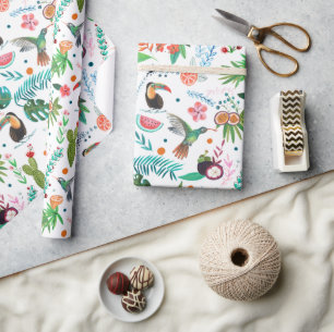 Papier Cadeau fruits et oiseaux tropicaux