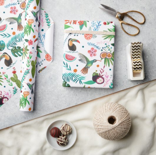 Papier Cadeau fruits et oiseaux tropicaux (Artisanat)