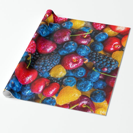 Papier Cadeau Fruits frais et baies mélangés (Déroulé)