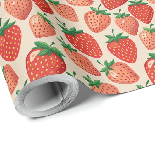 PAPIER CADEAU FRUITS FRAISES (Coin rond)