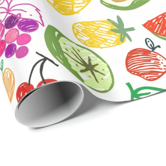 Papier Cadeau Fruits tirés à la main (Coin rond)
