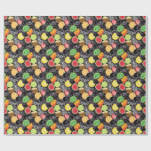 Papier Cadeau Fruits tropicaux colorés, fond noir. (Plat)